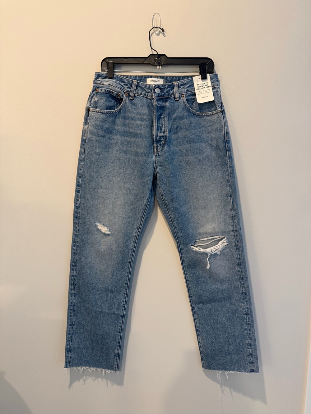 Madewell Men's Light Blue Distressed Straight Jeans
